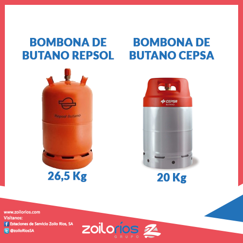 Comparación bombona de butano naranja con plateada